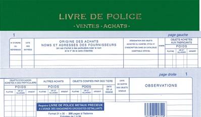 Livre  Registre de Police Achats - Ventes- Vert