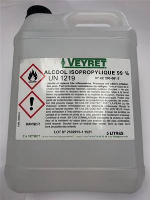 Alcool IsoProPylique  UN1219, 3, II  - Bidon de 5 Litres 