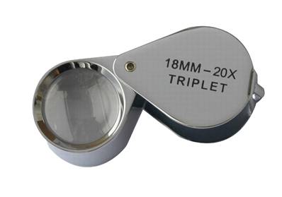 Loupe 20 X  Triplet, Aplanétique, Chromée, 18 mm