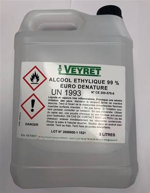 Alcool 99° Ethylique - UN1170, 3, II - Bidon de 5 Litres