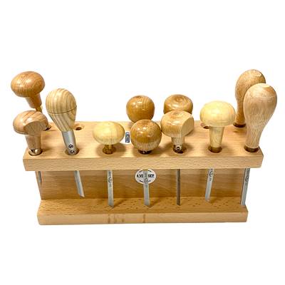 Support 14 Echoppes sur Socle Bois 25 x 7 x H10 Cm