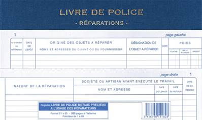 Livre Registre de Police Réparations - Bleu